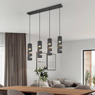 Stream hanglamp, zwart Lengte 80 cm 4-lamps metaal GU10
