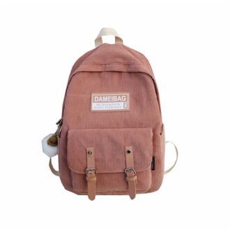 Streep Corduroy Terug Pack Vrouwen Leuke Schooltas Tienermeisjes Rugzak Harajuku Mode Student Lady Boek Zakken Met Hanger donker roze