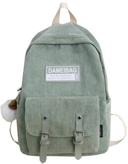 Streep Corduroy Terug Pack Vrouwen Leuke Schooltas Tienermeisjes Rugzak Harajuku Mode Student Lady Boek Zakken Met Hanger groen