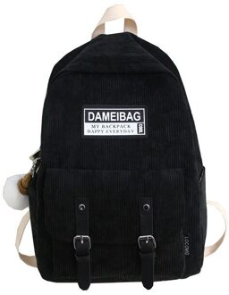 Streep Corduroy Terug Pack Vrouwen Leuke Schooltas Tienermeisjes Rugzak Harajuku Mode Student Lady Boek Zakken Met Hanger zwart