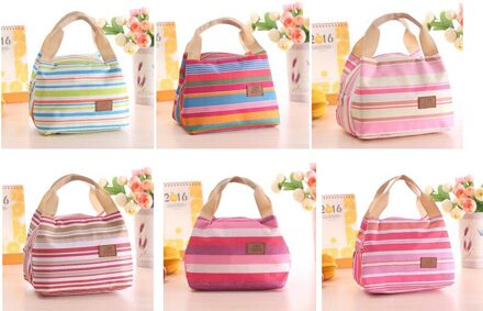 Streep Lunch Tas Thermische Geïsoleerde Lunch Box Tote Koeler Handtas Vrouwen Pouch Diner Container School Voedsel Opbergzakken Pouch 1stk kleur willekeurig