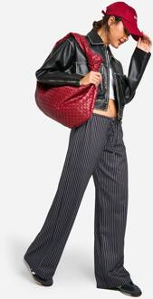 Streepjesbroek Met Geplooide Taille En Wijde Pijpen, Black - 38