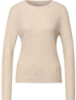 Street One a3094 round neck rib sweater - maat 38 Beige