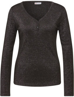 Street One a324180 basic shiny shirt w.button - maat 38 Bruin