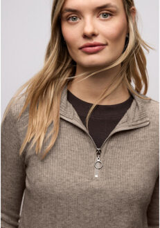 Street One a324393 cosy rib shirt w.zipper Bruin - 40