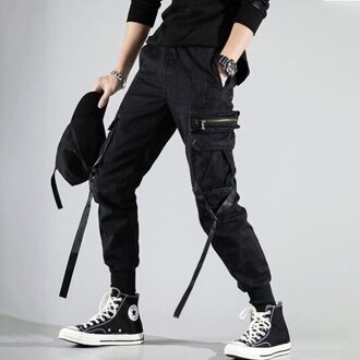 Streetwear Black Cargo Broek Mannen Mode Joggers Joggingbroek Japanse Losse Ongedwongen Enkellange Broek