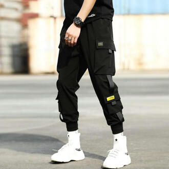 Streetwear Hip Hop Zwarte Harembroek Mannen Elastische Taille Sport Broek Met Linten Casual Slim Jogger Broek Mannen Hip Hop broek Chinese Size XL