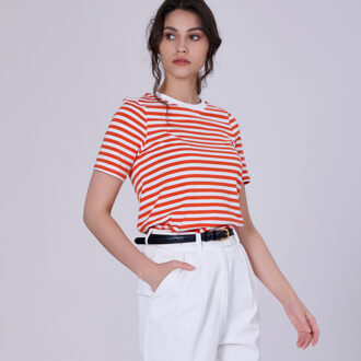 Strepen katoenen t-shirt Koraal - XL