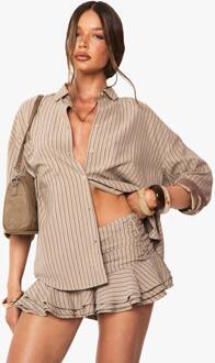 Strepen Ruches Micro Mini Rok, Mocha - 42