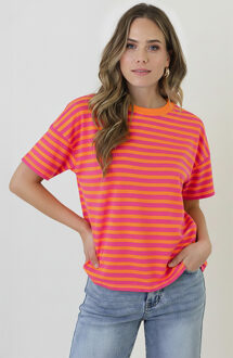 Strepen T-Shirt Katoen Fuchsia Orange Oranje/Roze