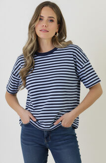 Strepen T-Shirt Katoen Marine Baby Blue Blauw/Marineblauw