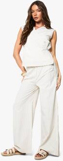 Strepenbroek Met Trekkoord In De Taille En Wijde Pijpen, Ecru - 38