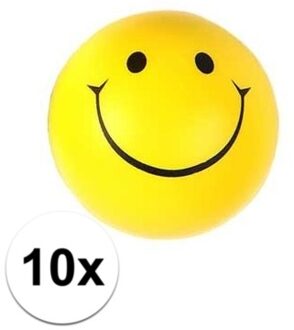 Stressbal smiley - 10x - geel - D6 cm - lachende smiley
