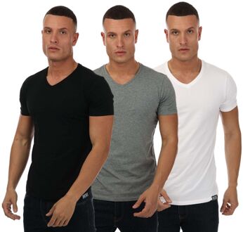 stretch 3P michael tag V-hals shirt zwart / wit / grijs - M