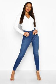 Stretch Booty Shaping Skinny Jeans Met Hoge Taille, Middenblauw - 34