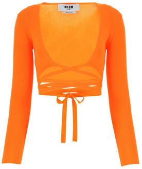 Stretch Cardigan in Oranje Polyester Blend Msgm , Orange , Dames - S,Xs