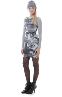 Stretch jurk met print Grijs