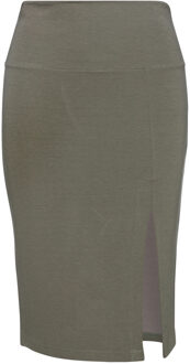 Stretch Midi-rok met split Olijf - XL