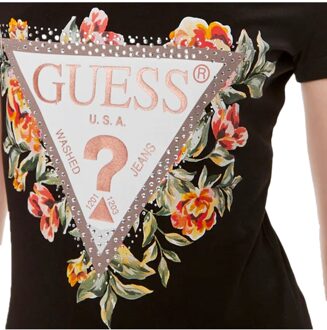 Stretch T-Shirt Met Bloemenlogo Zwart - XS