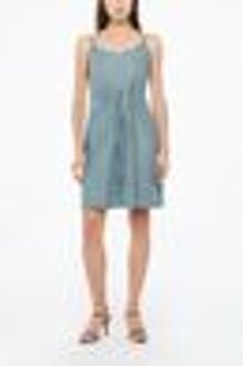 Stretchlinnen jurk - trekkoordje Steel blue - L (03),XL (04),