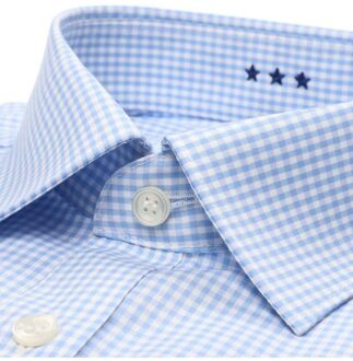 Strijkvrij Overhemd Body Fit Ruit Blauw   38
