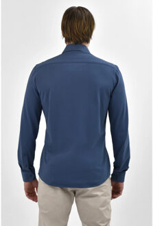 Strijkvrij overhemd japanese knitted - Blauw - 44 (XL)