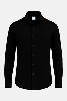 Strijkvrij overhemd japanese knitted - - maat 39 (M) Zwart