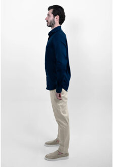 Strijkvrij overhemd katoen satijn - maat 42 (L) Blauw