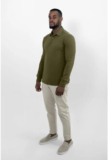 Strijkvrij poloshirt olijfgroen - maat M Bruin
