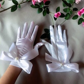 Strik Parel Bruid Witte Satijnen Handschoenen Korte Bruiloft Handschoenen Vrouwen Vinger Bruids Handschoenen Bruiloft Accessoires Gants De Mariee