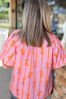 Strikprint Korte Mouwen Blouse Roze