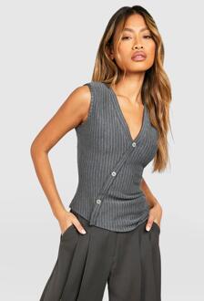 Stripe Asymmetric Waistcoat, Grey - 14