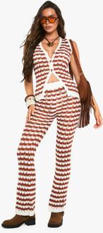 Stripe Crochet Gebreide Broek Met Wijde Pijpen, Rust - L