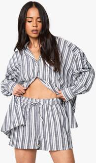 Stripe Langmouw Overhemd & Shorts Co-Ord, Black - 34