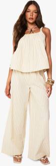 Stripe Linen Look Wide Leg Pants, Ecru - 34