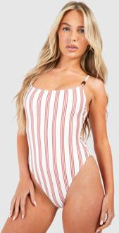 Stripe Print Strap Detail Bathing Suit, Cream - 10