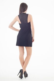 Stripe & Sheer Detail Mini Dress Zwart