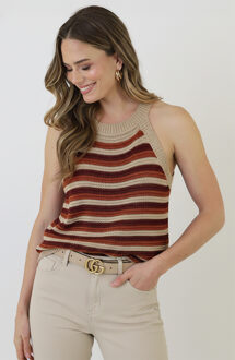Striped Halter Top Lurex Brown Beige Beige/Bruin