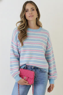 Striped Long Sleeve Knit Tricolore Baby Blue Blauw/Roze