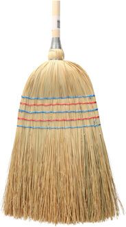 Stro bezem met houten Steel - 140 cm - binnen bezem - veel haren