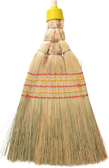 Stro bezem met houten Steel - 142 cm - binnen bezem - veel haren