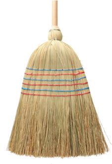Stro bezem met houten Steel - 145 cm - binnen bezem - veel haren
