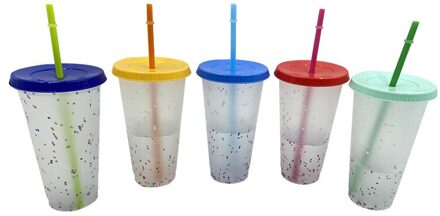 Stro Cup Lovertjes Glitter Cup Kleurrijke Koffie Sap Stro Mok Eenvoudige Leuke Netto Bodem Outdoor Draagbare Cup 02 700ml 5stk