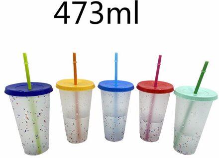 Stro Cup Lovertjes Glitter Cup Kleurrijke Koffie Sap Stro Mok Eenvoudige Leuke Netto Bodem Outdoor Draagbare Cup 04 473ml 5stk