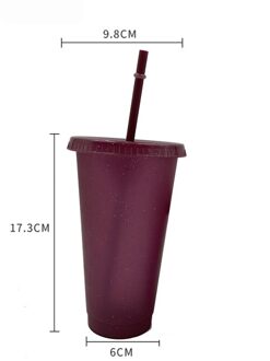 Stro Cup Lovertjes Glitter Cup Kleurrijke Koffie Sap Stro Mok Eenvoudige Plastic Bodem Outdoor Draagbare Cup plastic paars rood