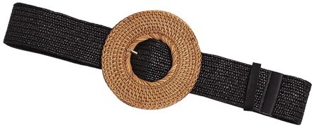 Stro Gebreide Ronde Gesp Persoonlijkheid Lange Brede Riem Vrouwen Mode Tij Alle-Match zwart