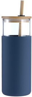 Stro Glazen Fles Water Siliconen Beschermhoes Cup Mode Bamboe Cover Mok Beschermhoes Hittebestendige Blauw