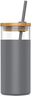 Stro Glazen Fles Water Siliconen Beschermhoes Cup Mode Bamboe Cover Mok Beschermhoes Hittebestendige licht grijs
