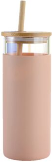Stro Glazen Fles Water Siliconen Beschermhoes Cup Mode Bamboe Cover Mok Beschermhoes Hittebestendige Roze