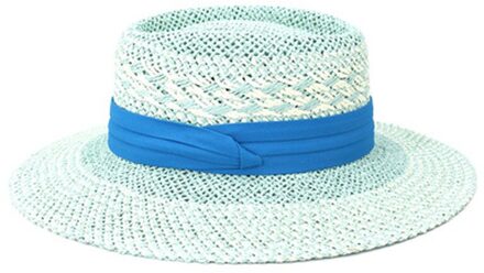 Stro Hoeden Vrouwen Mannen Zomer Lente Ronde Top Wide Brim Zomer Hoeden Groen Blauw Gestreepte Riem Band Luxe Natuurlijke Raffia zomer Hoed 5